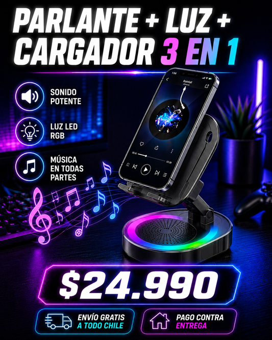 SOPORTE MAGNÉTICO CON PARLANTE BLUETOOTH Y LUZ