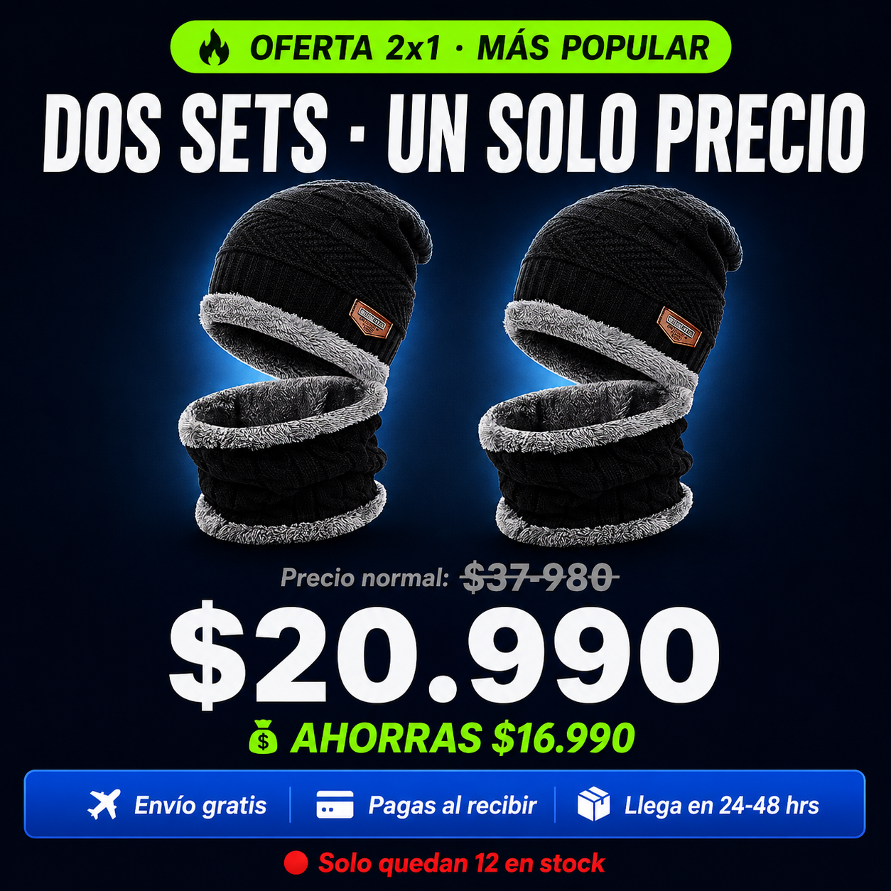 🧣 Set Gorro + Bufanda con Forro Polar — Abrígate Este Invierno