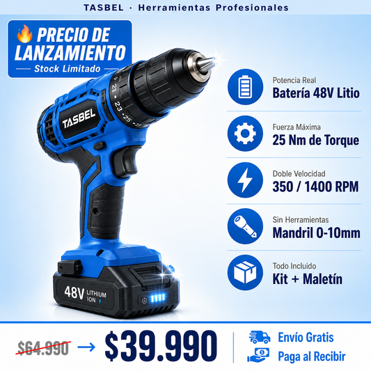 Taladro Inalámbrico Profesional 48V — Atornilla, Perfora y Construye Sin Cables