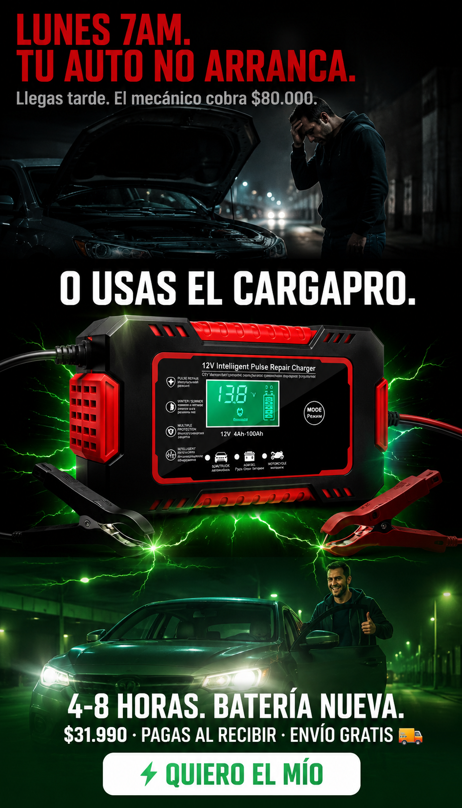 ⚡ CargaPro — Cargador Reparador de Baterías para Auto | 12V/24V | Recupera Baterías Muertas