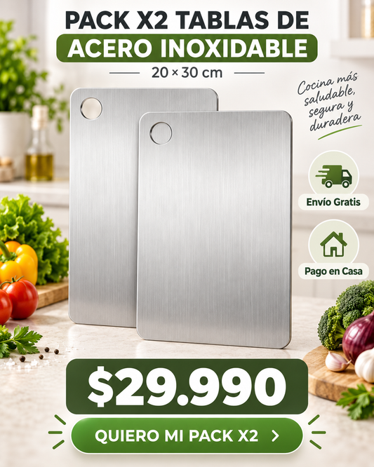 TablaPro Inox | Pack x2 Tablas de Acero Inoxidable 20x30 cm